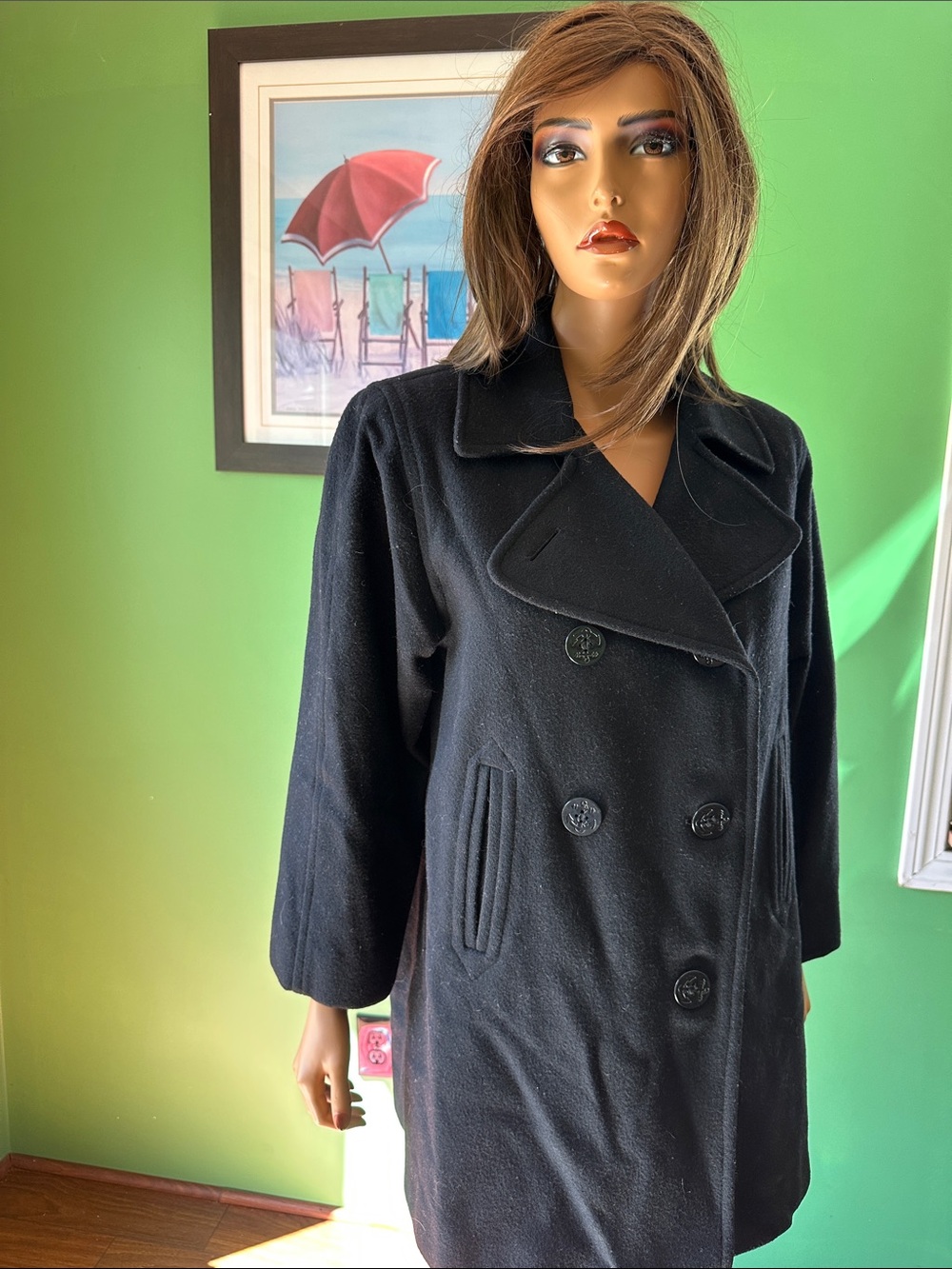🌺🌺GUC Vintage Women's Black Longline Wool Trench Coat - Minimal Back Seam